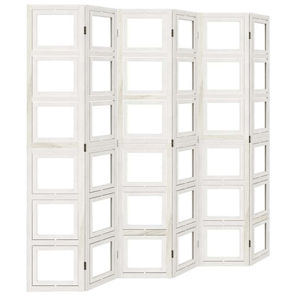 White Solid Wood Room Divider - 6 Panels, Paulownia Material
