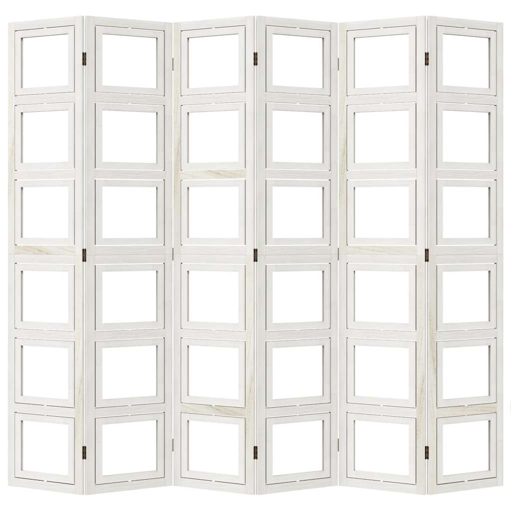 White Solid Wood Room Divider - 6 Panels, Paulownia Material
