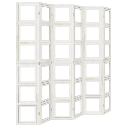 White Solid Wood Room Divider - 6 Panel Paulownia Screen