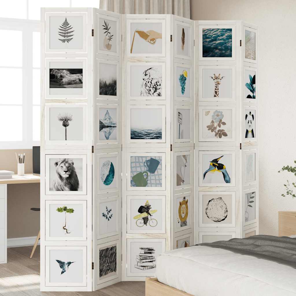 White Solid Wood Room Divider - 6 Panel Paulownia Screen