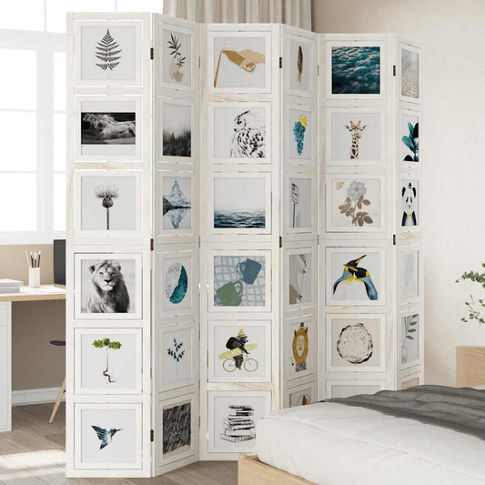 White Solid Wood Room Divider - 6 Panel Paulownia Screen