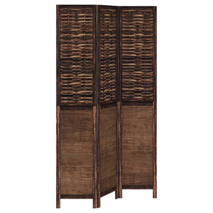3-Panel Solid Wood Room Divider, Dark Brown Paulownia