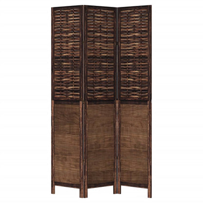 3-Panel Solid Wood Room Divider, Dark Brown Paulownia