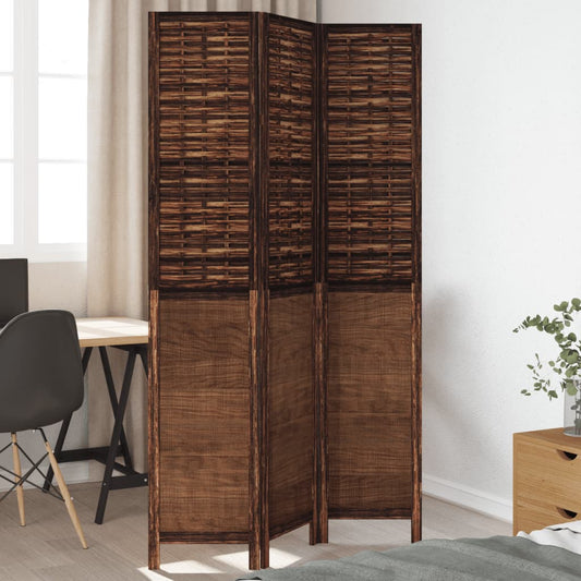 3-Panel Solid Wood Room Divider, Dark Brown Paulownia