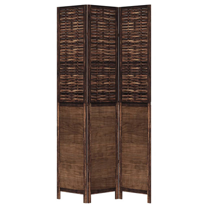 3-Panel Dark Brown Solid Wood Paulownia Room Divider