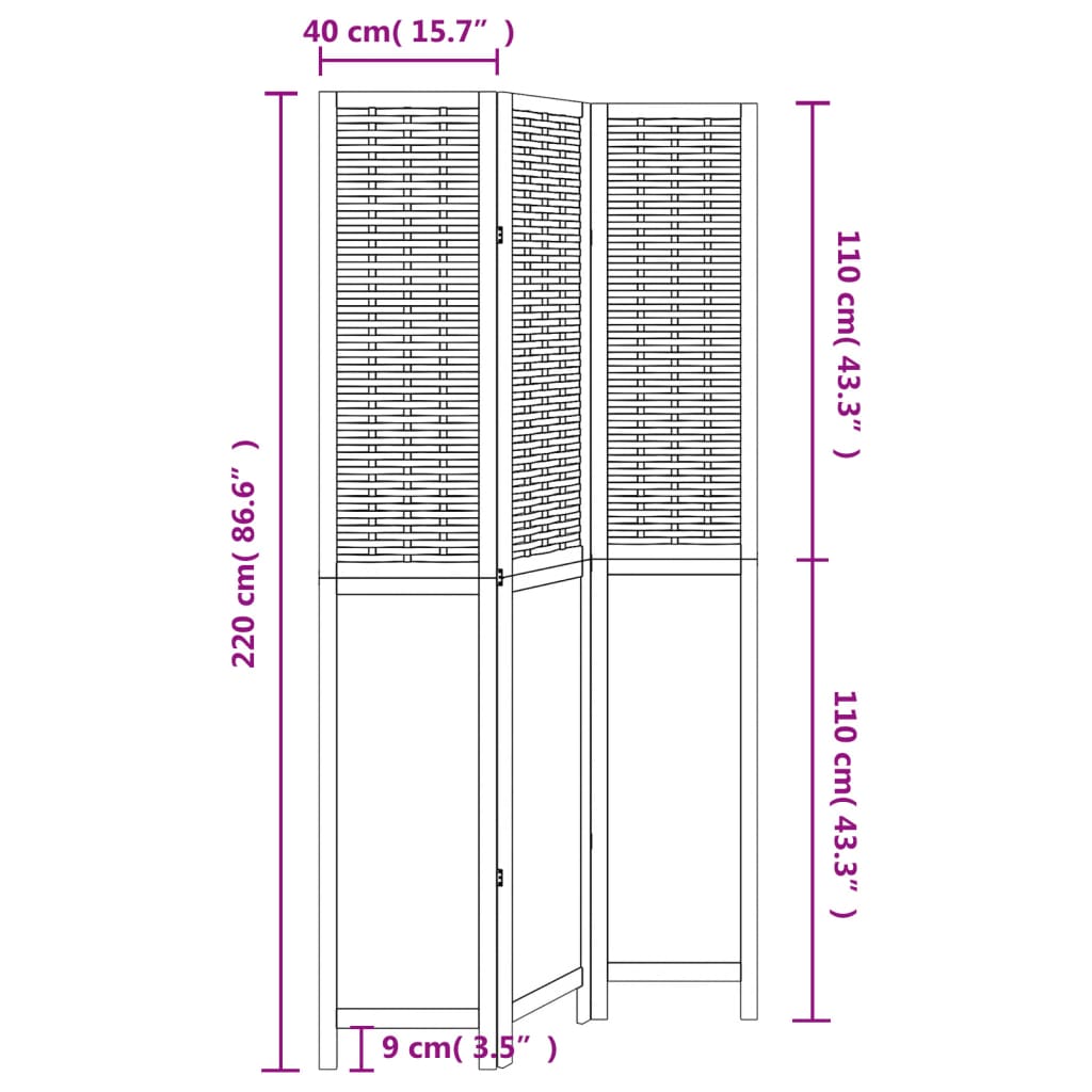 3-Panel Dark Brown Solid Wood Paulownia Room Divider