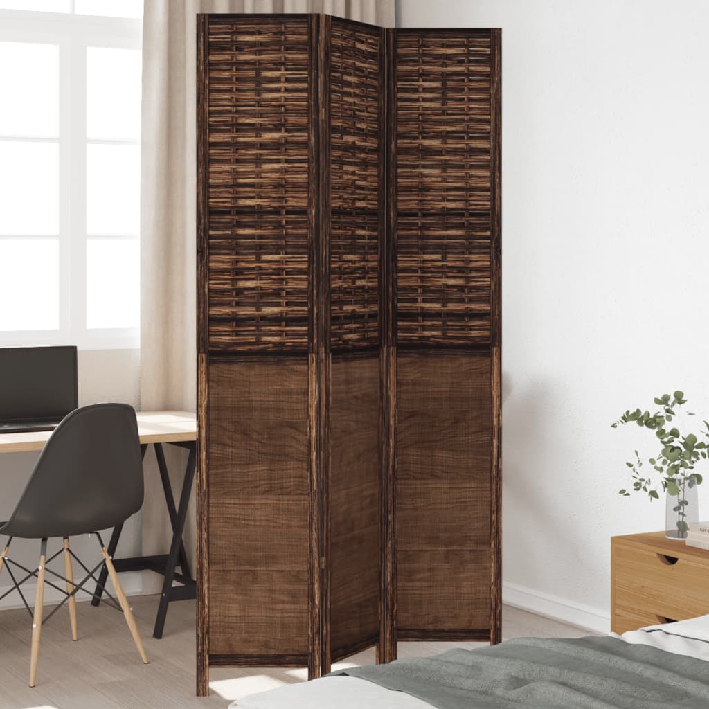 3-Panel Dark Brown Solid Wood Paulownia Room Divider