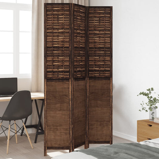 3-Panel Dark Brown Solid Wood Paulownia Room Divider