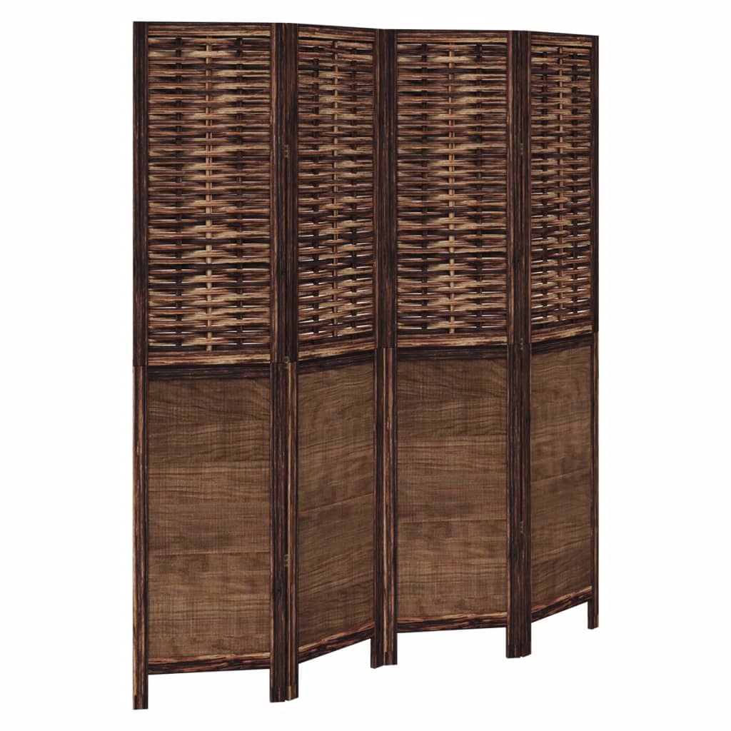 Solid Wood Room Divider - 4 Panel Dark Brown Paulownia Screen