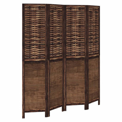 Solid Wood Room Divider - 4 Panel Dark Brown Paulownia Screen