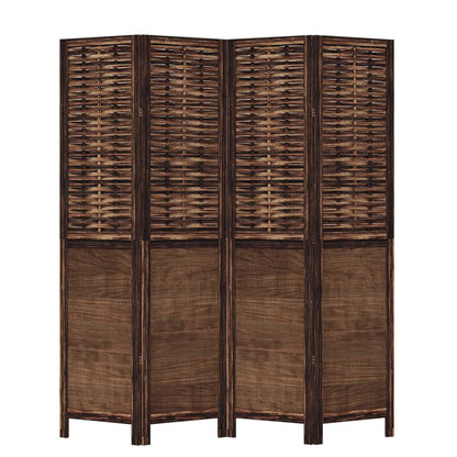 Solid Wood Room Divider - 4 Panel Dark Brown Paulownia Screen