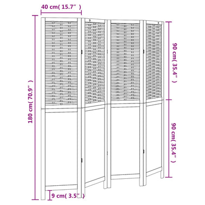Solid Wood Room Divider - 4 Panel Dark Brown Paulownia Screen