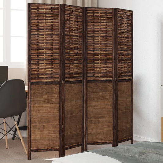 Solid Wood Room Divider - 4 Panel Dark Brown Paulownia Screen