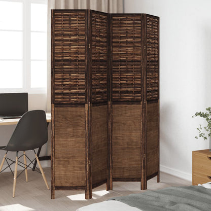 Dark Brown 4-Panel Room Divider in Solid Paulownia Wood