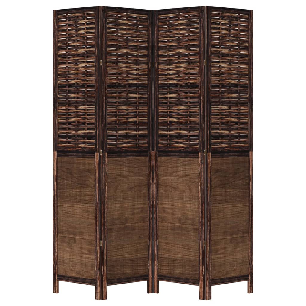 Dark Brown 4-Panel Room Divider in Solid Paulownia Wood
