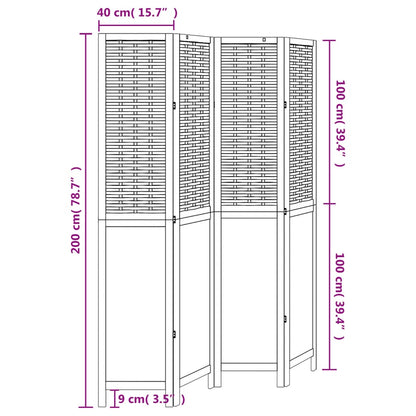 Dark Brown 4-Panel Room Divider in Solid Paulownia Wood