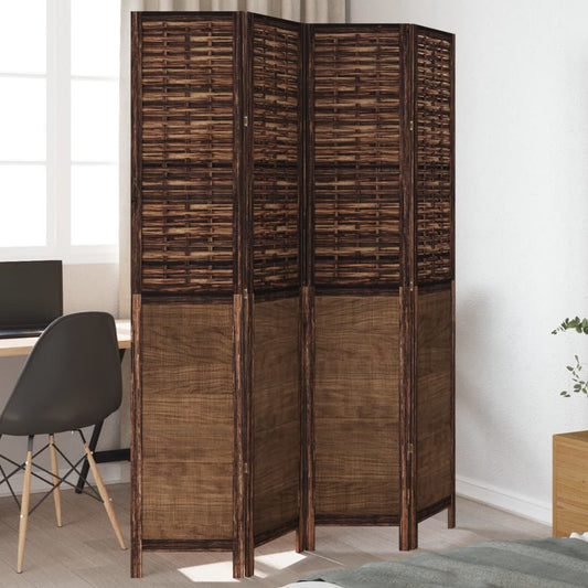 Dark Brown 4-Panel Room Divider in Solid Paulownia Wood