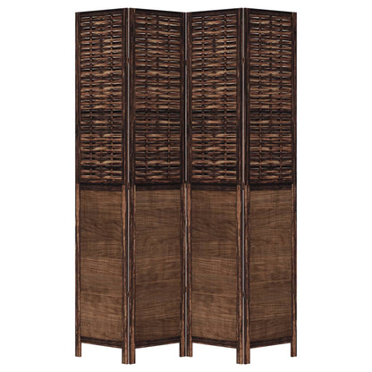 Solid Wood 4-Panel Room Divider in Dark Brown Paulownia Wood