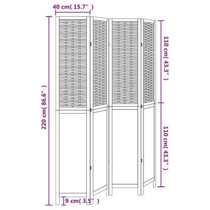 Solid Wood 4-Panel Room Divider in Dark Brown Paulownia Wood
