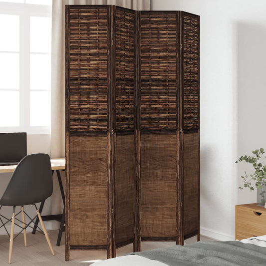 Solid Wood 4-Panel Room Divider in Dark Brown Paulownia Wood