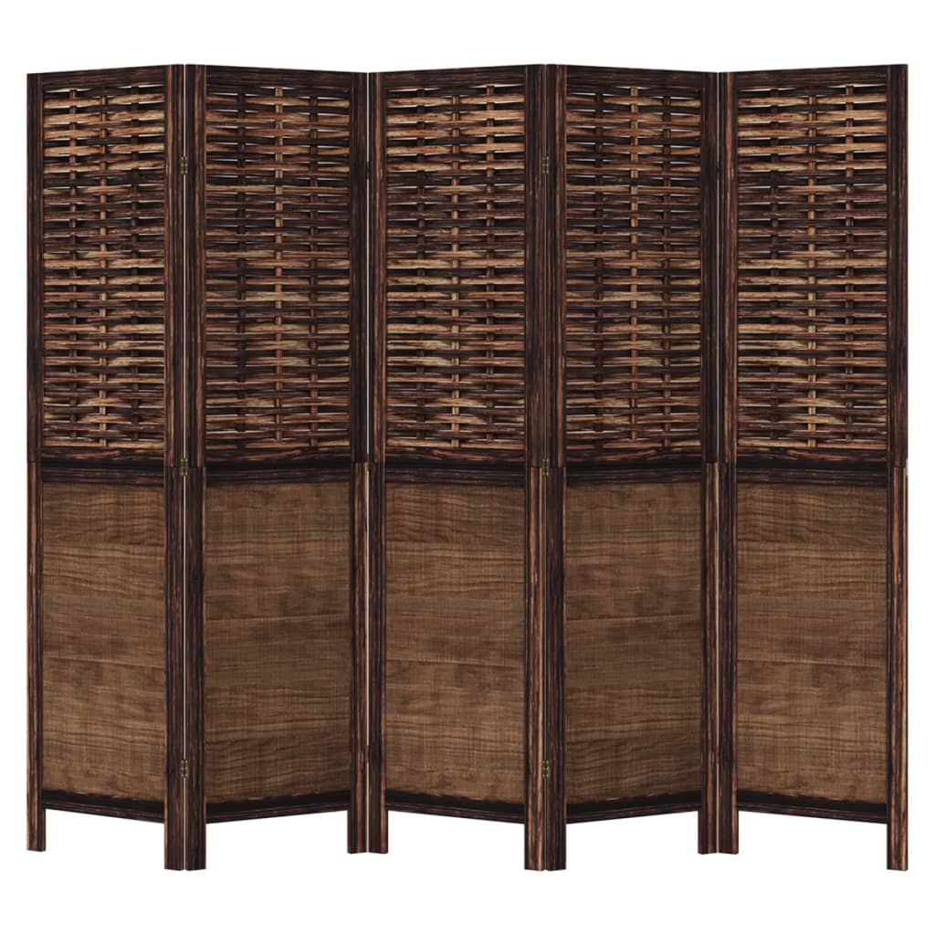 5-Panel Dark Brown Room Divider in Solid Paulownia Wood