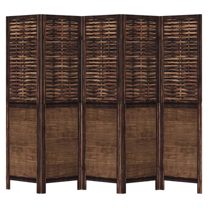 5-Panel Dark Brown Room Divider in Solid Paulownia Wood