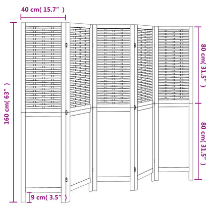 5-Panel Dark Brown Room Divider in Solid Paulownia Wood