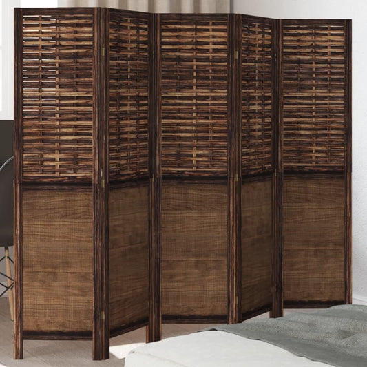 5-Panel Dark Brown Room Divider in Solid Paulownia Wood