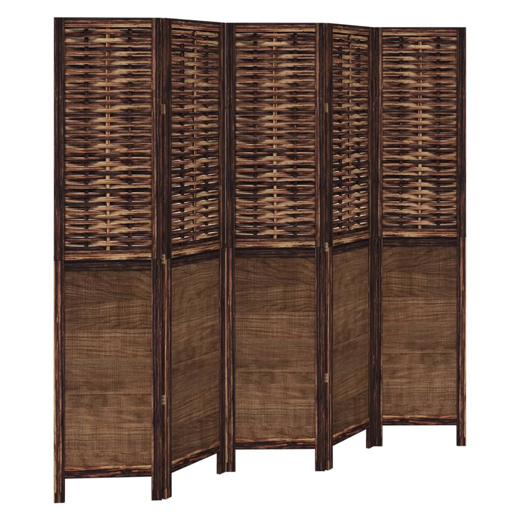 5-Panel Room Divider in Dark Brown Solid Paulownia Wood