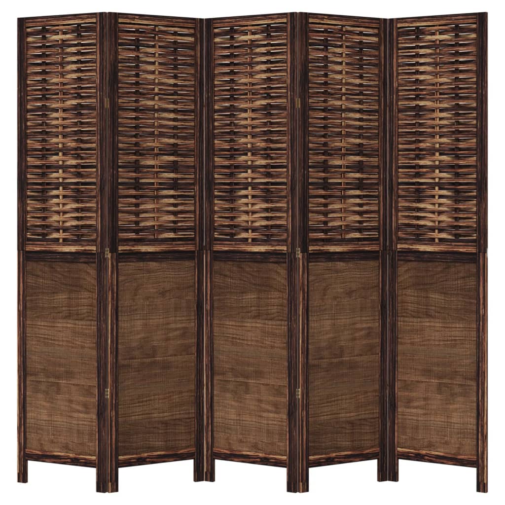 5-Panel Room Divider in Dark Brown Solid Paulownia Wood