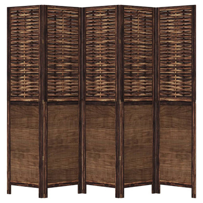 5-Panel Room Divider in Dark Brown Solid Paulownia Wood