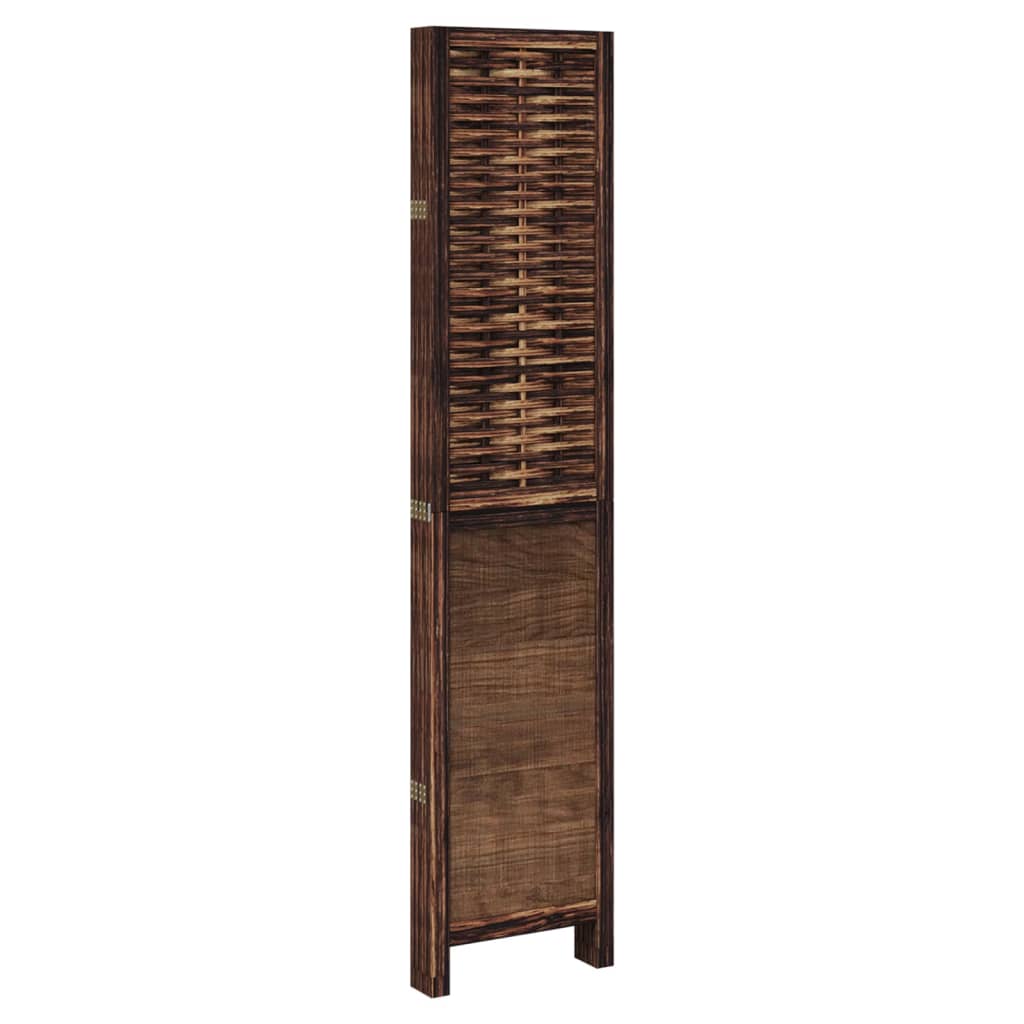 5-Panel Room Divider in Dark Brown Solid Paulownia Wood