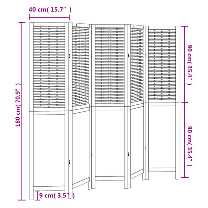 5-Panel Room Divider in Dark Brown Solid Paulownia Wood
