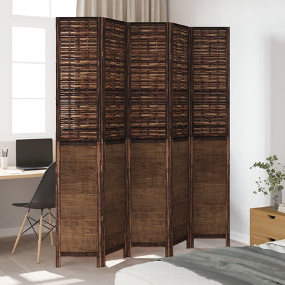 Dark Brown Solid Wood Room Divider – 5 Panels Paulownia Wood Elegance