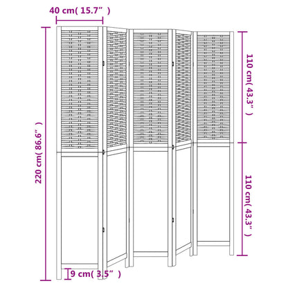 Dark Brown Solid Wood Room Divider – 5 Panels Paulownia Wood Elegance
