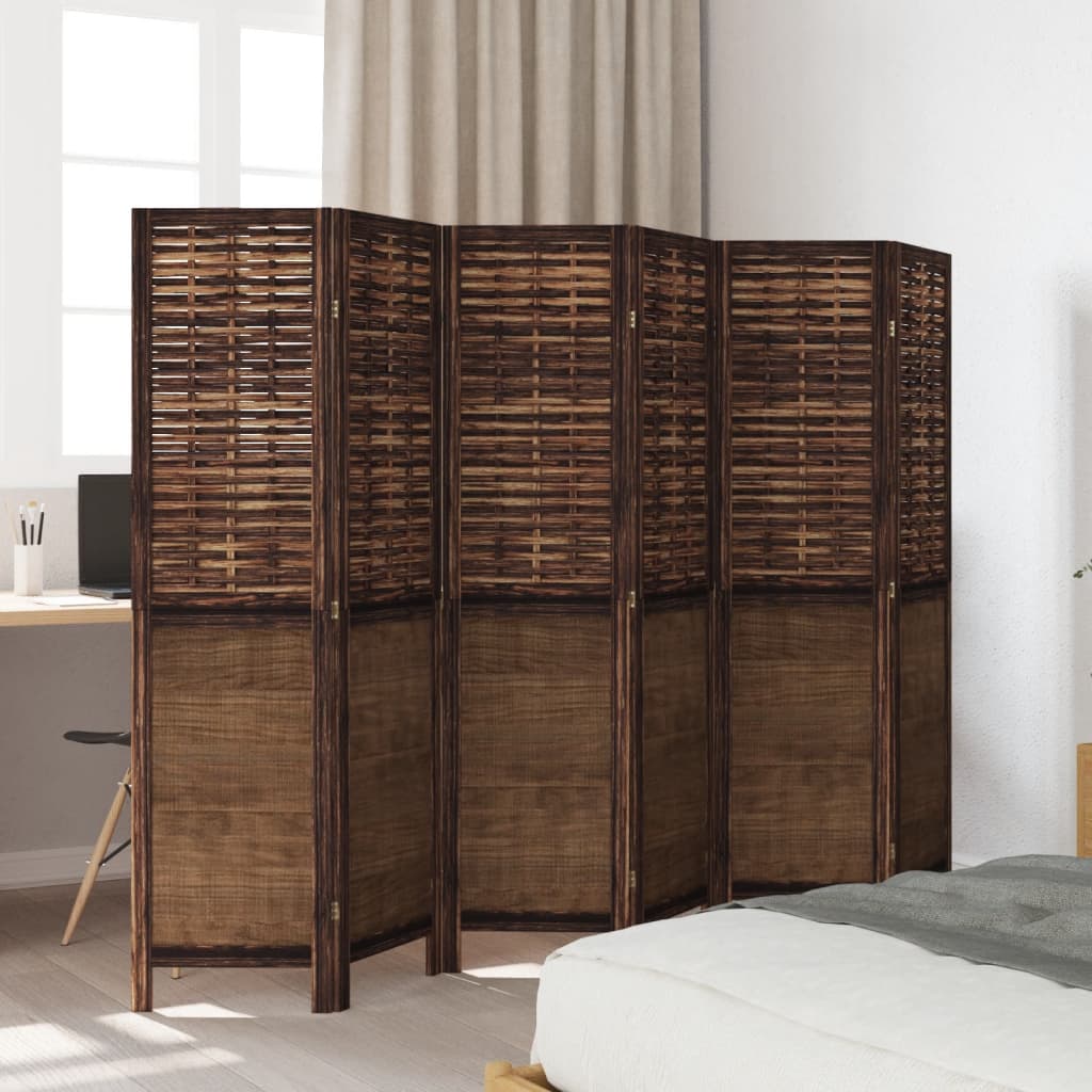 Dark Brown 6-Panel Room Divider, Solid Wood Paulownia