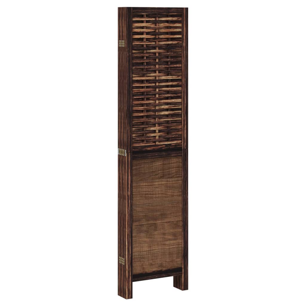 Dark Brown 6-Panel Room Divider, Solid Wood Paulownia
