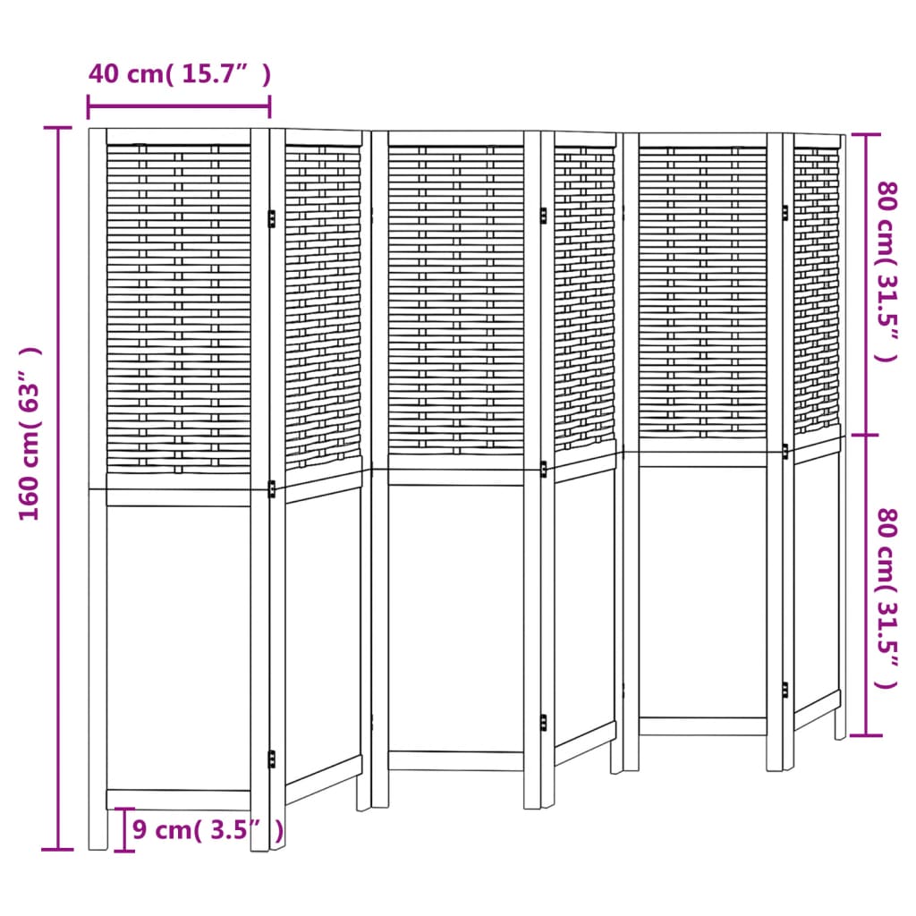 Dark Brown 6-Panel Room Divider, Solid Wood Paulownia
