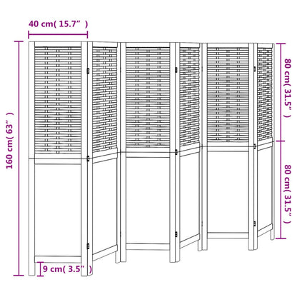 Dark Brown 6-Panel Room Divider, Solid Wood Paulownia