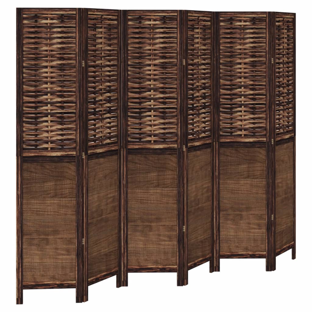 6-Panel Room Divider, Solid Paulownia Wood, Dark Brown Finish