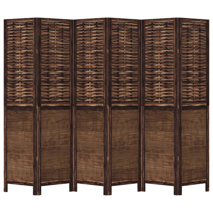 6-Panel Room Divider, Solid Paulownia Wood, Dark Brown Finish