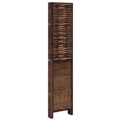 6-Panel Room Divider, Solid Paulownia Wood, Dark Brown Finish