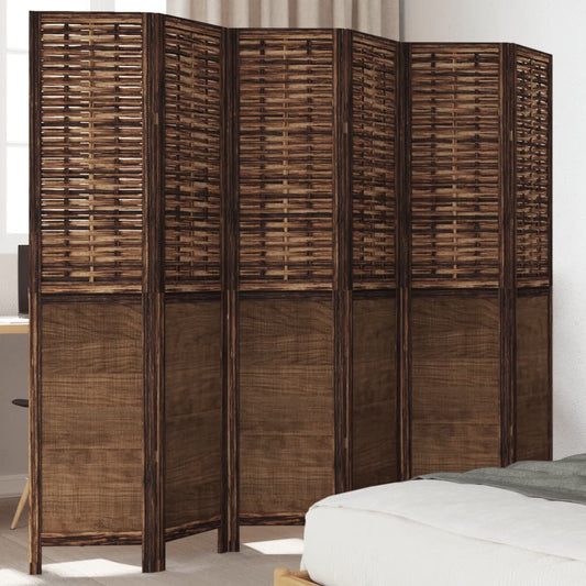 6-Panel Room Divider, Solid Paulownia Wood, Dark Brown Finish