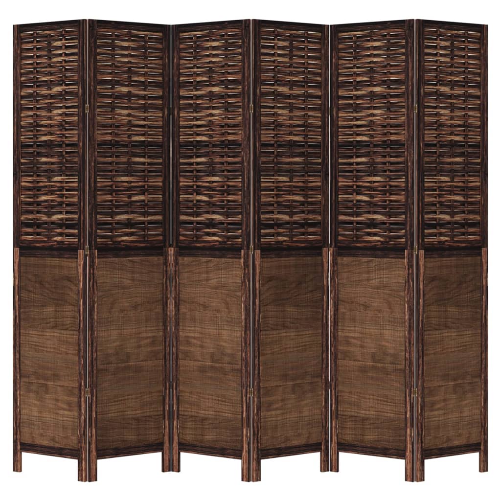 6-Panel Room Divider, Dark Brown Solid Wood Paulownia Screen