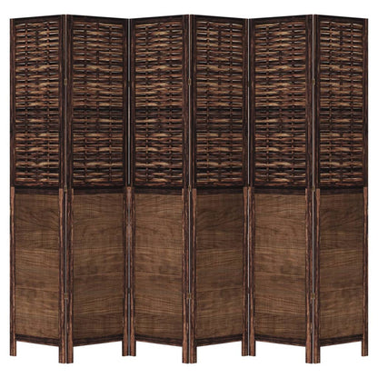 6-Panel Room Divider, Dark Brown Solid Wood Paulownia Screen