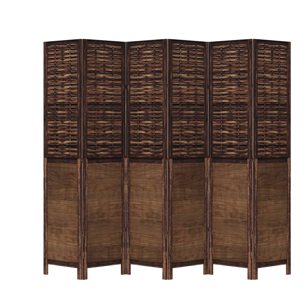 6-Panel Room Divider, Dark Brown Solid Wood Paulownia Screen