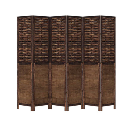6-Panel Room Divider, Dark Brown Solid Wood Paulownia Screen