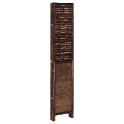 6-Panel Room Divider, Dark Brown Solid Wood Paulownia Screen