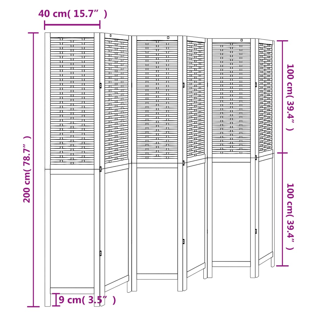 6-Panel Room Divider, Dark Brown Solid Wood Paulownia Screen