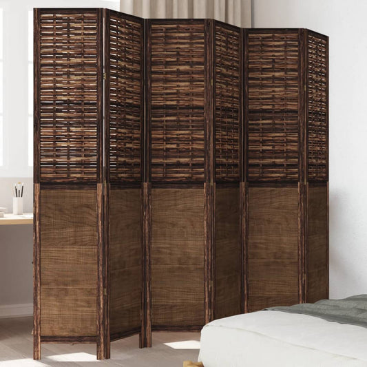 6-Panel Room Divider, Dark Brown Solid Wood Paulownia Screen